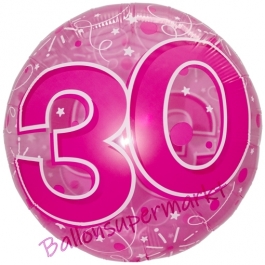 Clear Pink Birthday 30, Transparenter Folienballon zum 30. Geburtstag inklusive Helium