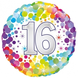 Folienballon Colorful Confetti 16 zum 16. Geburtstag, ohne Helium