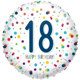 Luftballon zum 18. Geburtstag, Confetti Birthday 18, ohne Helium-Ballongas