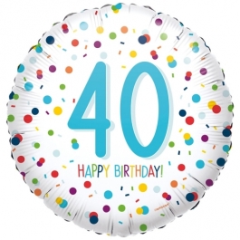 Luftballon zum 40. Geburtstag, Confetti Birthday 40, ohne Helium-Ballongas