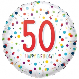Luftballon zum 50. Geburtstag, Confetti Birthday 50, ohne Helium-Ballongas