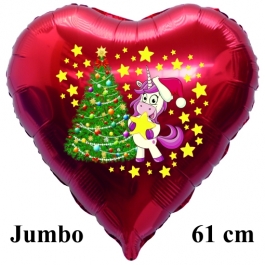 Jumbo Folienballon Einhorn mit Weihnachtbaum, 61 cm Herz, ohne Helium/Ballongas
