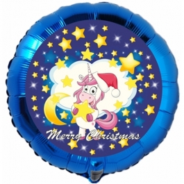 Folienballon Einhorn, Merry Christmas, rund, ohne Helium/Ballongas
