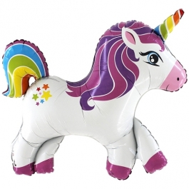 Rainbow Unicorn Folienballon, Regenbogen Einhorn ohne Helium-Ballongas