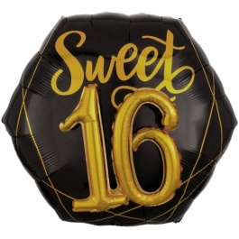 Folienballon, Jumbo Elegant Sixteen mit 3D-Effekt zum 16. Geburtstag