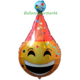 Emoticon mit Partyhut, Folienballon mit Ballongas-Helium 