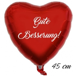 Herzluftballon aus Folie, Gute Besserung, Rot, 45 cm