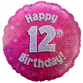 Luftballon aus Folie zum 12. Geburtstag, Happy 12th Birthday Pink