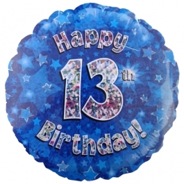 Luftballon aus Folie zum 13. Geburtstag, blauer Rundballon, Junge, Zahl 13, inklusive Ballongas