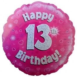 Luftballon aus Folie zum 13. Geburtstag, Happy 13th Birthday Pink
