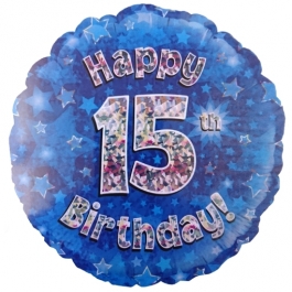 Luftballon aus Folie zum 15. Geburtstag, blauer Rundballon, Junge, Zahl 15, inklusive Ballongas