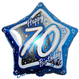 Luftballon aus Folie mit Helium, Happy Birthday Blue Star 70, zum 70. Geburtstag