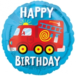 Luftballon Feuerwehrauto Happy Birthday, ohne Helium