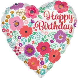 Happy Birthday Floral, Herzluftballon zum Geburtstag mit Helium