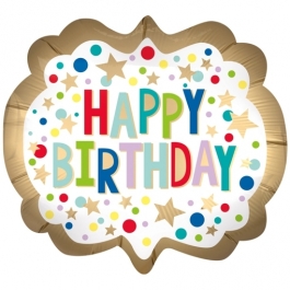 Happy Birthday Gold Satin Dots, Luftballon zum Geburtstag mit Helium Ballongas