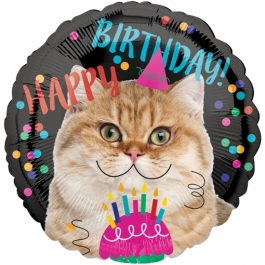 Happy Birthday Katze Luftballon aus Folie zum Geburtstag, ohne Helium