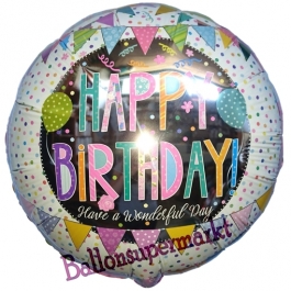 Patchwork Happy Birthday, Luftballon zum Geburtstag mit Helium