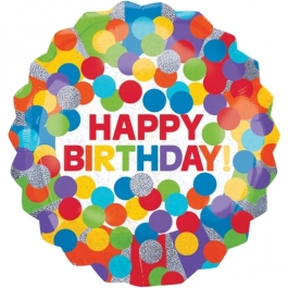 Holografischer Luftballon Happy Birthday Primary Rainbow zum Geburtstag, ohne Helium