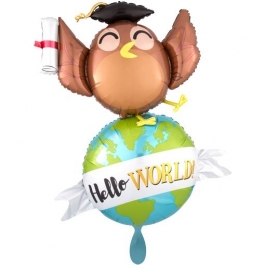 Hello World Globus, Luftballon aus Folie mit Helium Ballongas