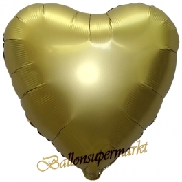 Herzluftballon aus Folie, Matt Gold, Satinglanz, mit Ballongas-Helium