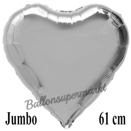 Großer Herzluftballon Silber, Ballon in Herzform mit Ballongas Helium