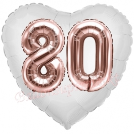 Luftballon Herz Jumbo 80, rosegold mit 3D-Effekt zum 80. Geburtstag