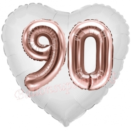 Luftballon Herz Jumbo 90, rosegold mit 3D-Effekt zum 90. Geburtstag