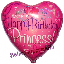 Happy Birthday Princess, holografischer Herzballon zum Geburtstag inklusive Helium