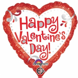 Happy Valentines Day, roter Herzluftballon aus Folie inklusive Helium