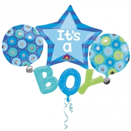 Luftballon aus Folie It's a Boy Cluster ohne Helium