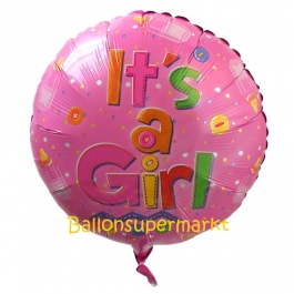 Luftballon mit Helium zu Geburt und Taufe eines Mädchens: It's a Girl, Babyfläschchen