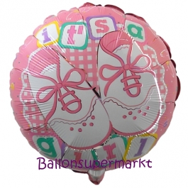 Luftballon ohne Helium zu Geburt und Taufe eines Mädchens: It's a Girl, Babyschühchen