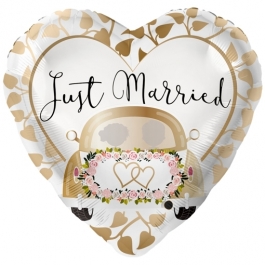 Folienballon zur Hochzeit, Just Married Auto Gold, ohne Helium