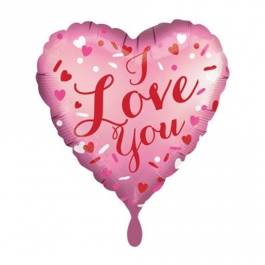 I Love You Satin Rosa, Herzluftballon aus Folie inlusive Helium