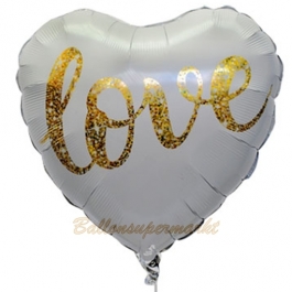 Herzluftballon aus Folie, Love Gold Glimmer, ohne Helium