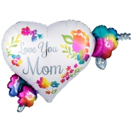 Love You Mom Watercolor, Luftballon aus Folie mit Helium zum Muttertag