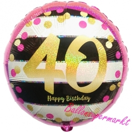 Luftballon zum 40. Geburtstag, Pink and Gold Milestone, ohne Helium-Ballongas