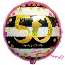 Luftballon aus Folie Pink & Gold Milestone 50, zum 50.Geburtstag mit Helium