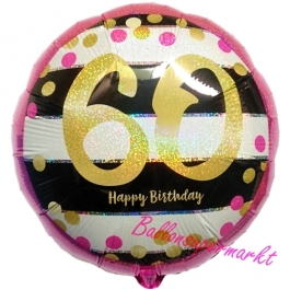 Luftballon aus Folie mit Helium, Pink & Gold Milestone 60, zum 60. Geburtstag
