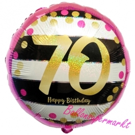 Luftballon zum 70. Geburtstag, Pink & Gold Milestone 70, ohne Helium-Ballongas
