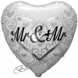 Mr and Mr in Love Herzballon mit Ornamenten, Luftballon aus Folie zur schwulen Hochzeit