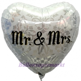 Mr and Mrs Herz mit Ornamenten, Luftballon aus Folie zur Hochzeit