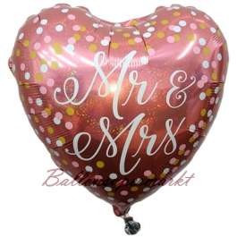 Luftballon aus Folie, holografisches Herz, Mr and Mrs Roségold, ohne Helium