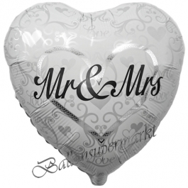 Mr and Mrs in Love Herzballon mit Ornamenten, Luftballon aus Folie zur Hochzeit