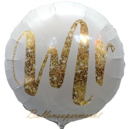 Mr gold Glimmer Rundballon, Luftballon aus Folie zur Hochzeit
