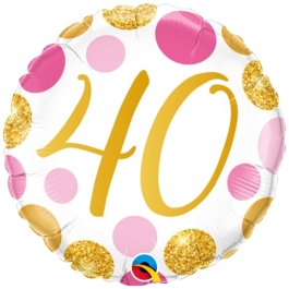 Luftballon zum 40. Geburtstag, Pink & Gold Dots 40, ohne Helium-Ballongas