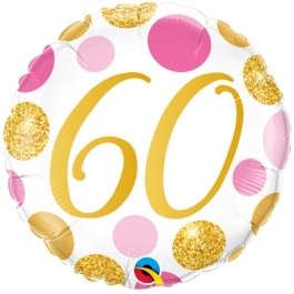 Luftballon aus Folie mit Helium, Pink & Gold Dots 60, zum 60. Geburtstag