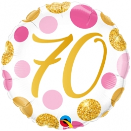 Luftballon aus Folie mit Helium, Pink & Gold Dots 70, zum 70. Geburtstag