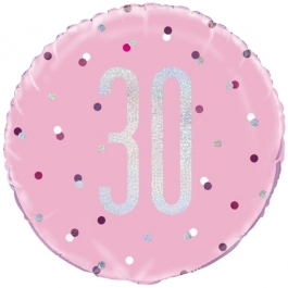 Luftballon aus Folie mit Helium, Pink & Silver Glitz Birthday 30, zum 30. Geburtstag