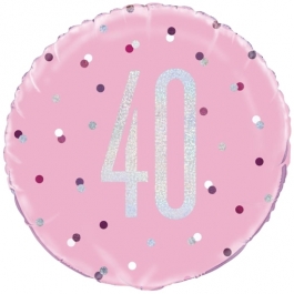 Luftballon aus Folie mit Helium, Pink & Silver Glitz Birthday 40, zum 40. Geburtstag